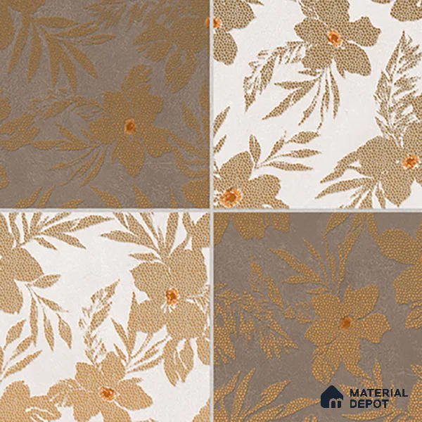 Floral Wall Tile TL 07250 Plana 8008 GLM (Gold) 1 ft x 1 ft Ceramic Matte Finish - 9 mm | 2 mm Spacer is Mandatory | Please Expect a Slight Variation of Pattern